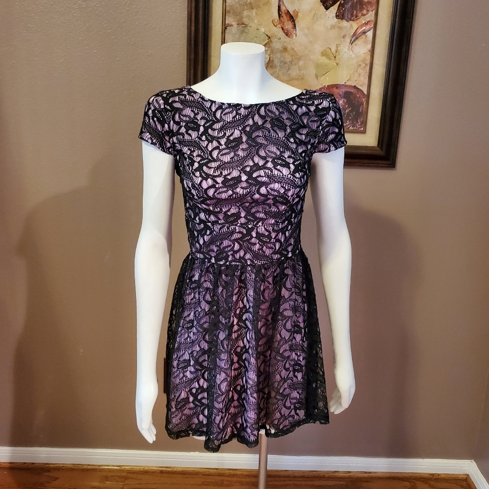 THREE PINK HEARTS lavender & black lace dress 3